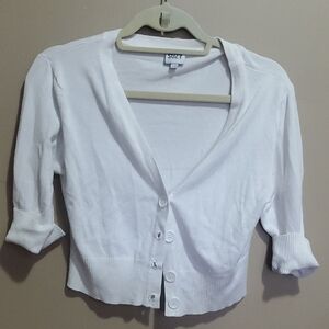 Suzy Shier White Button-Up Crop Cardigan Size Large